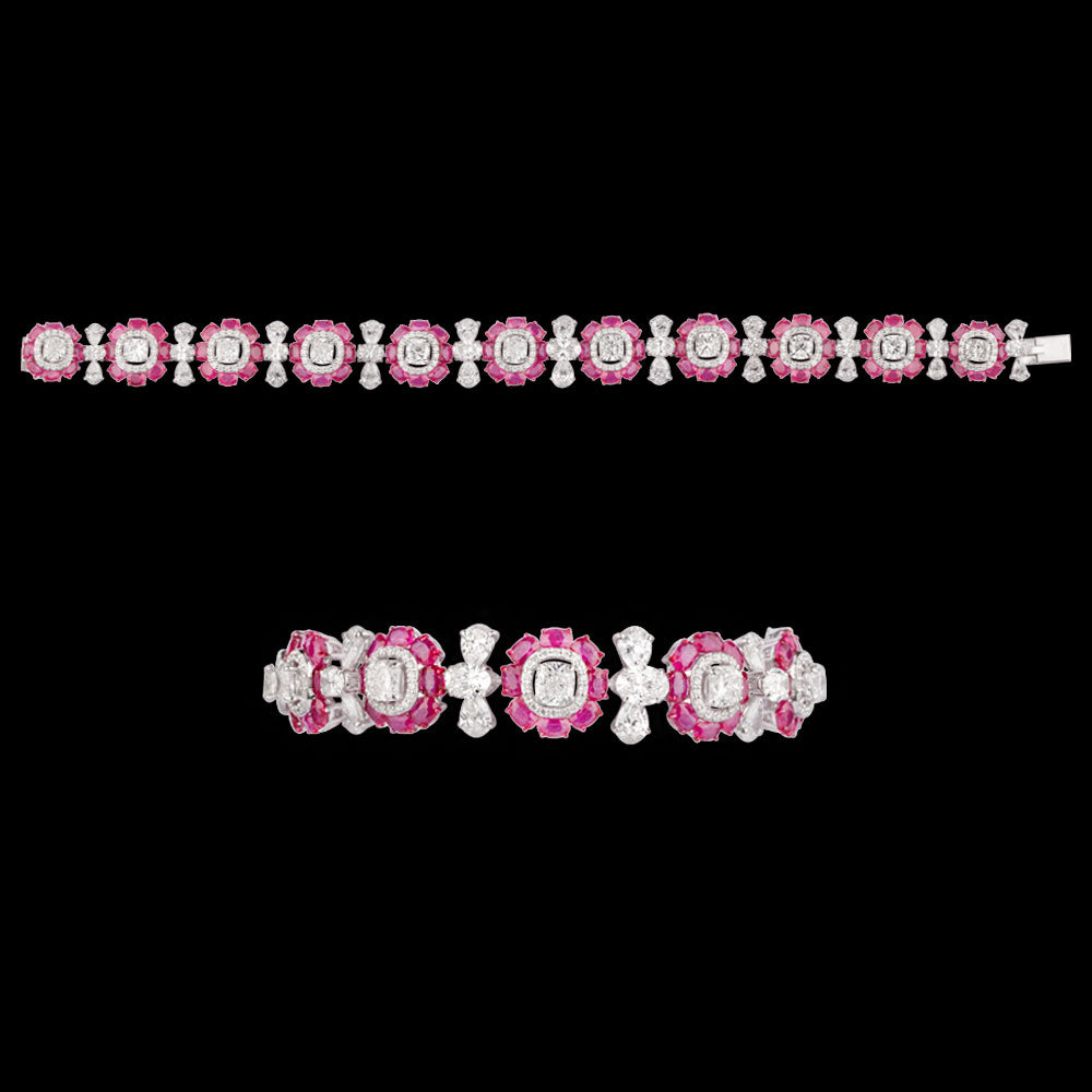 18K White Gold Diamond Bracelet - 10.956ct VVS-VS-EF with Colour Stones