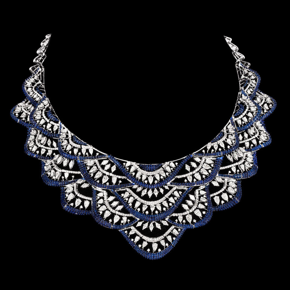 18K White Gold Diamond Necklace - 21.251ct VVS-VS-IJ with Colour Stones
