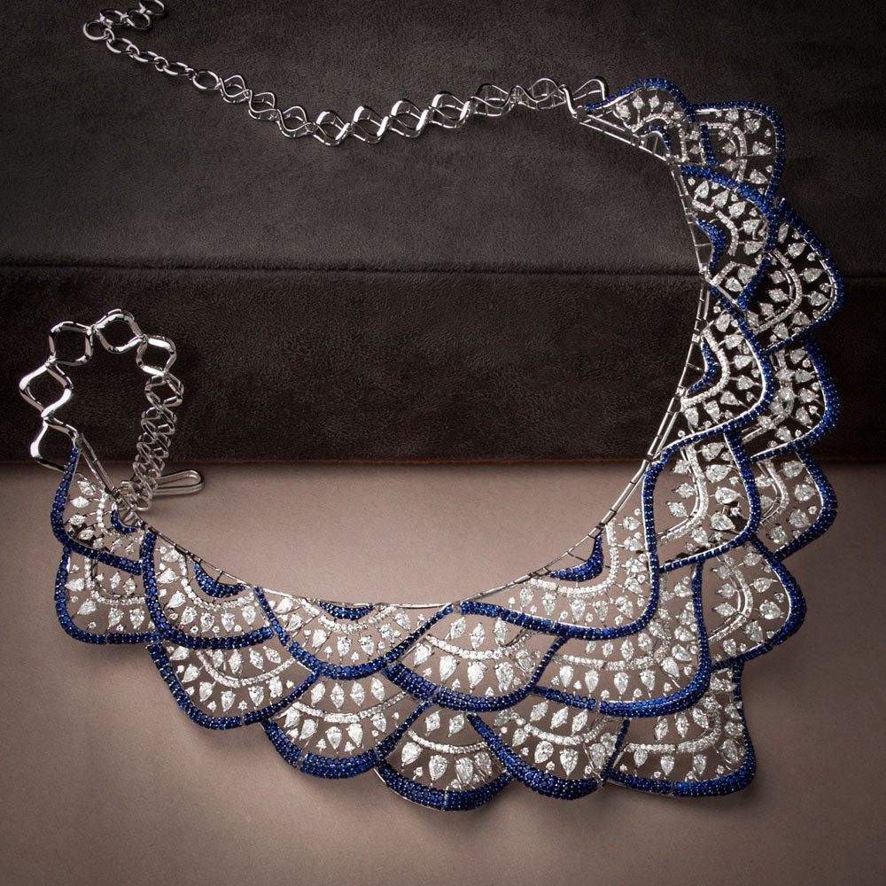 18K White Gold Diamond Necklace - 21.251ct VVS-VS-IJ with Colour Stones