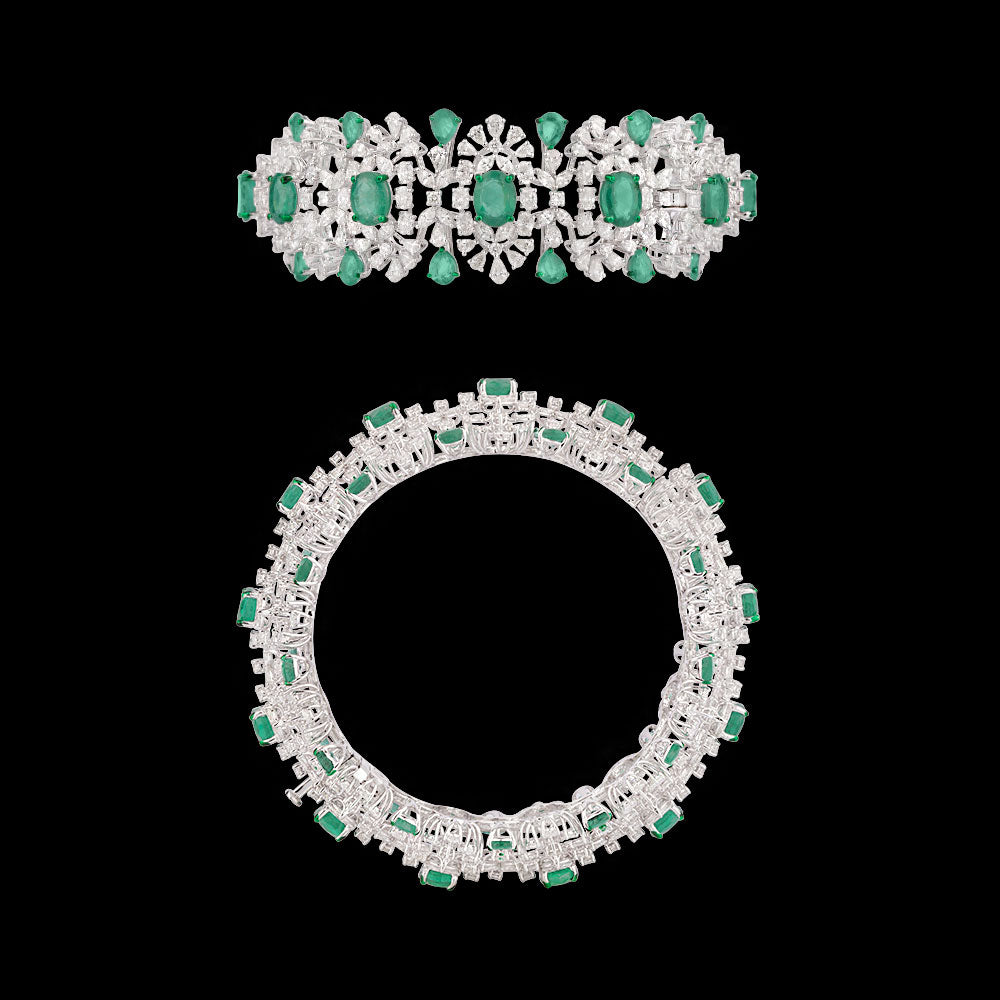 18K White Gold Diamond Bangle - 38.888ct VVS-VS-GH with Colour Stones