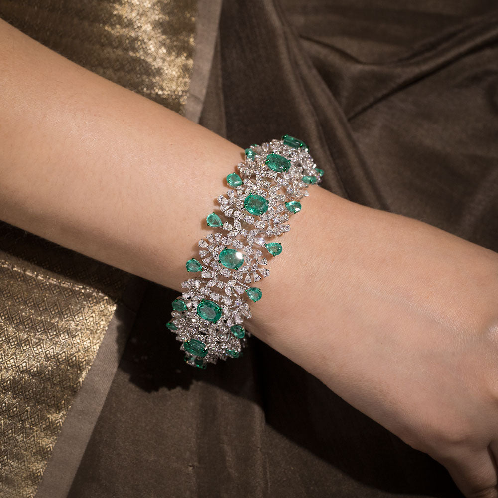 18K White Gold Diamond Bangle - 38.888ct VVS-VS-GH with Colour Stones