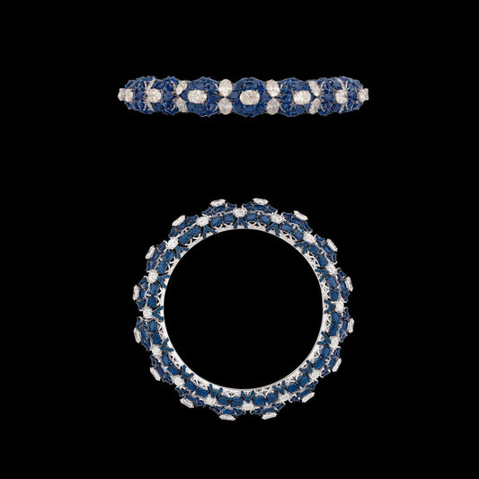 14K White Gold Diamond Bangle - 16.308ct VS-SI-HI with Colour Stones