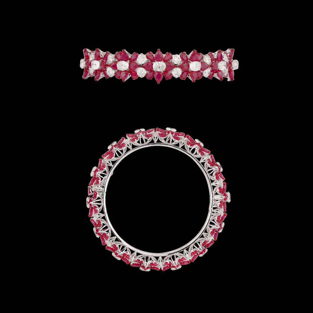 14K White Gold Diamond Bangle - 15.974ct VS-SI-HI with Colour Stones