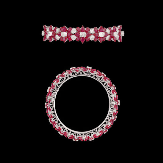 14K White Gold Diamond Bangle - 15.974ct VS-SI-HI with Colour Stones