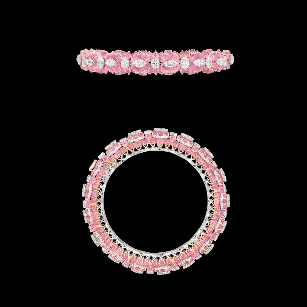 14K White Gold Diamond Bangle - 13.19ct VS-SI-HI with Colour Stones