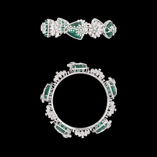 18K White Gold Diamond Bangle - 25.181ct VVS-VS-EF with Colour Stones