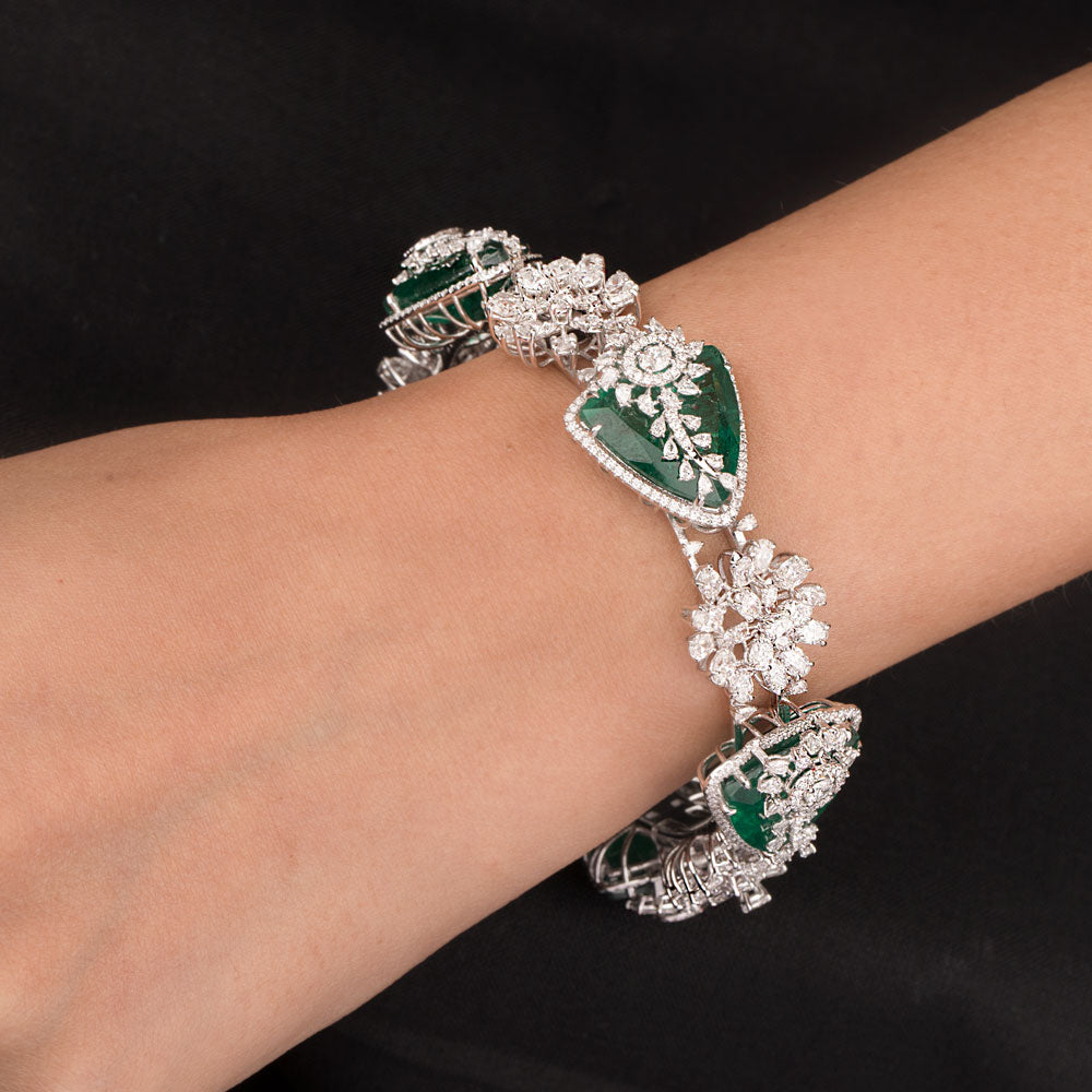 18K White Gold Diamond Bangle - 25.181ct VVS-VS-EF with Colour Stones