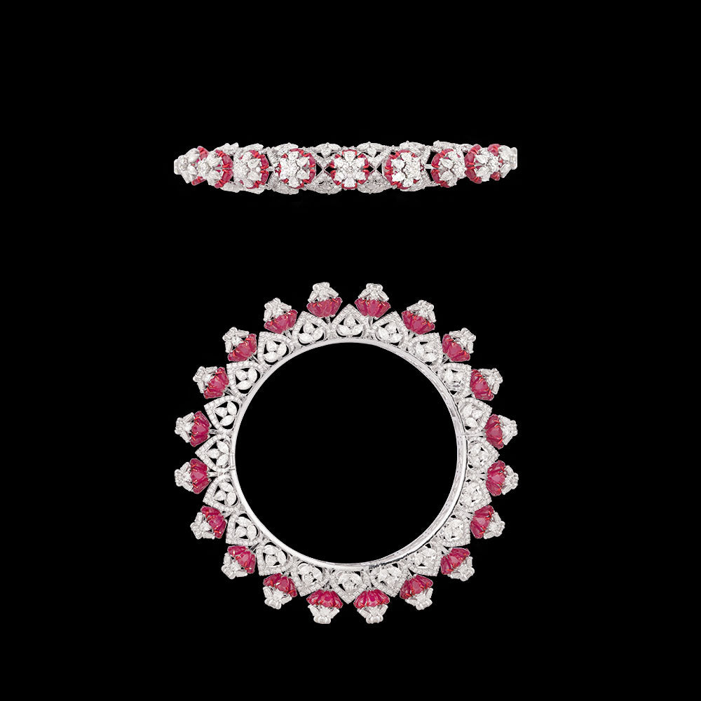 14K White Gold Diamond Bangle - 22.932ct VS-SI-IJ with Colour Stones