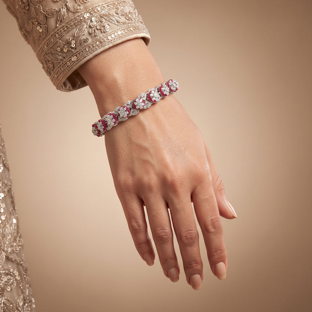 14K White Gold Diamond Bangle - 22.932ct VS-SI-IJ with Colour Stones