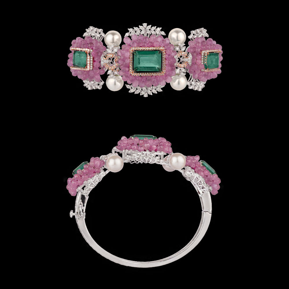 14K White Gold Diamond Kada - 1.682ct VVS-VS-GH with Colour Stones