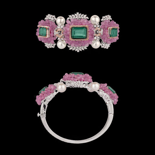 14K White Gold Diamond Kada - 1.682ct VVS-VS-GH with Colour Stones