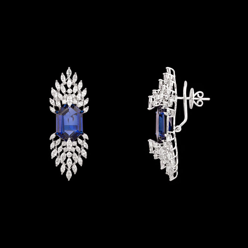 18K White Gold Diamond Earrings - 4.649ct VVS-VS-FG with Colour Stones