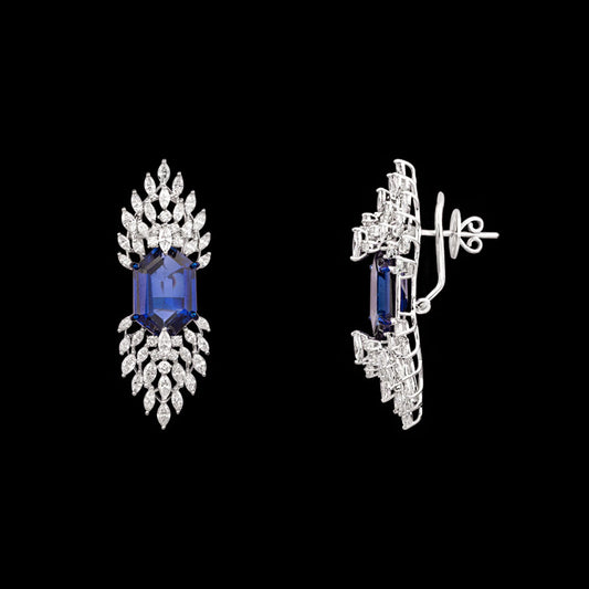 18K White Gold Diamond Earrings - 4.649ct VVS-VS-FG with Colour Stones