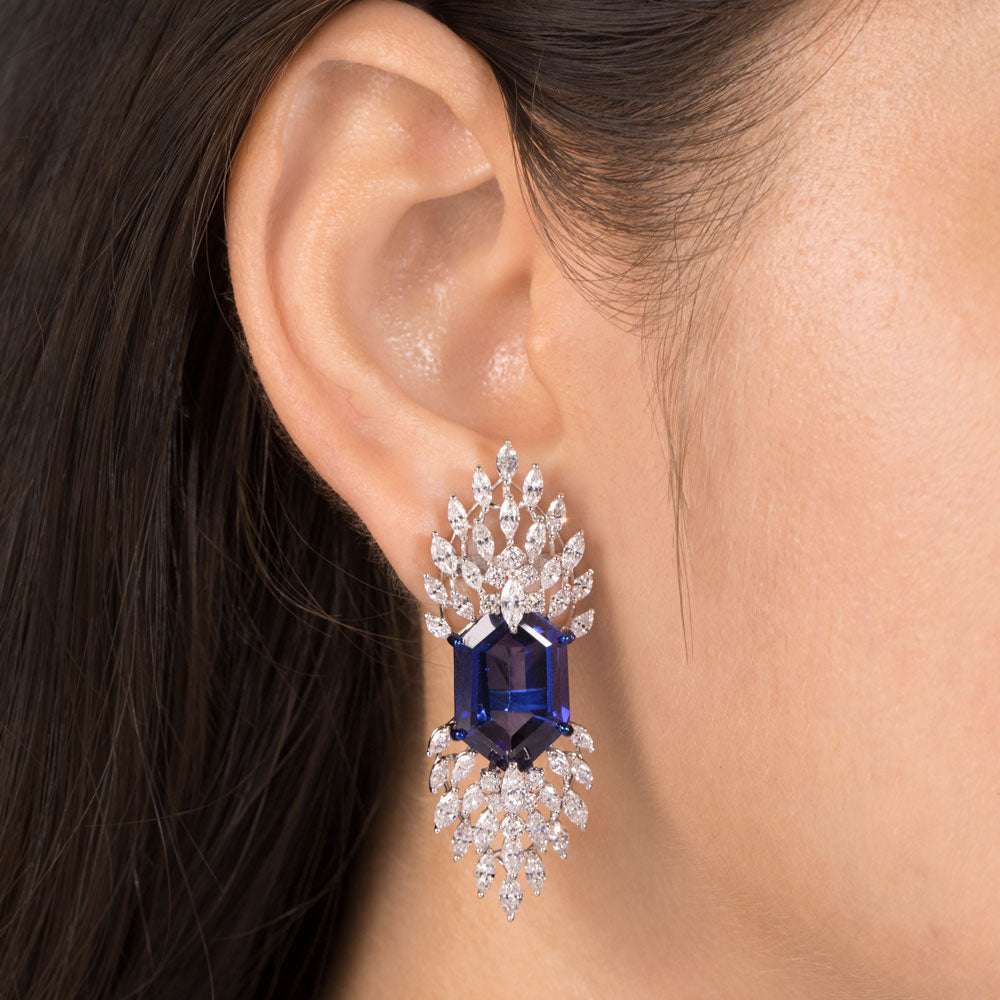 18K White Gold Diamond Earrings - 4.649ct VVS-VS-FG with Colour Stones