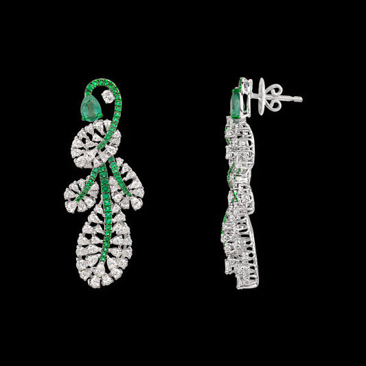 14K White Gold Diamond Earrings - 4.433ct VVS-VS-FG with Colour Stones