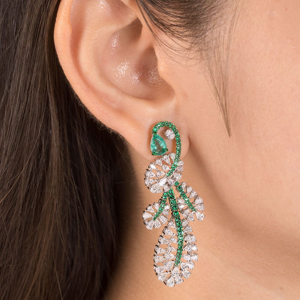 14K White Gold Diamond Earrings - 4.433ct VVS-VS-FG with Colour Stones