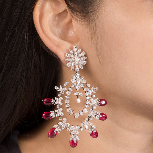 18K White Gold Diamond Earrings - 19.26ct VVS-VS-GH with Colour Stones