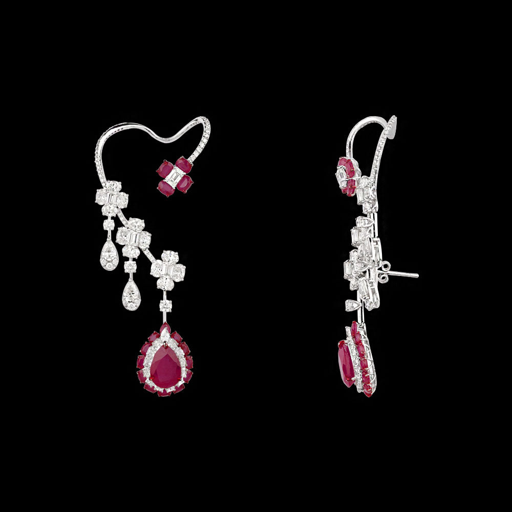 14K White Gold Diamond Earrings - 14.705ct VVS-VS-GH with Colour Stones