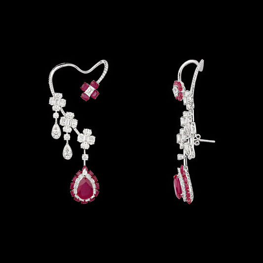 14K White Gold Diamond Earrings - 14.705ct VVS-VS-GH with Colour Stones