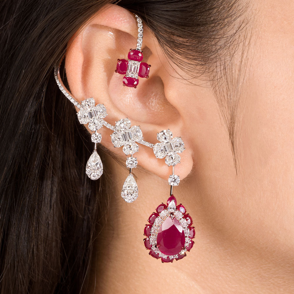 14K White Gold Diamond Earrings - 14.705ct VVS-VS-GH with Colour Stones
