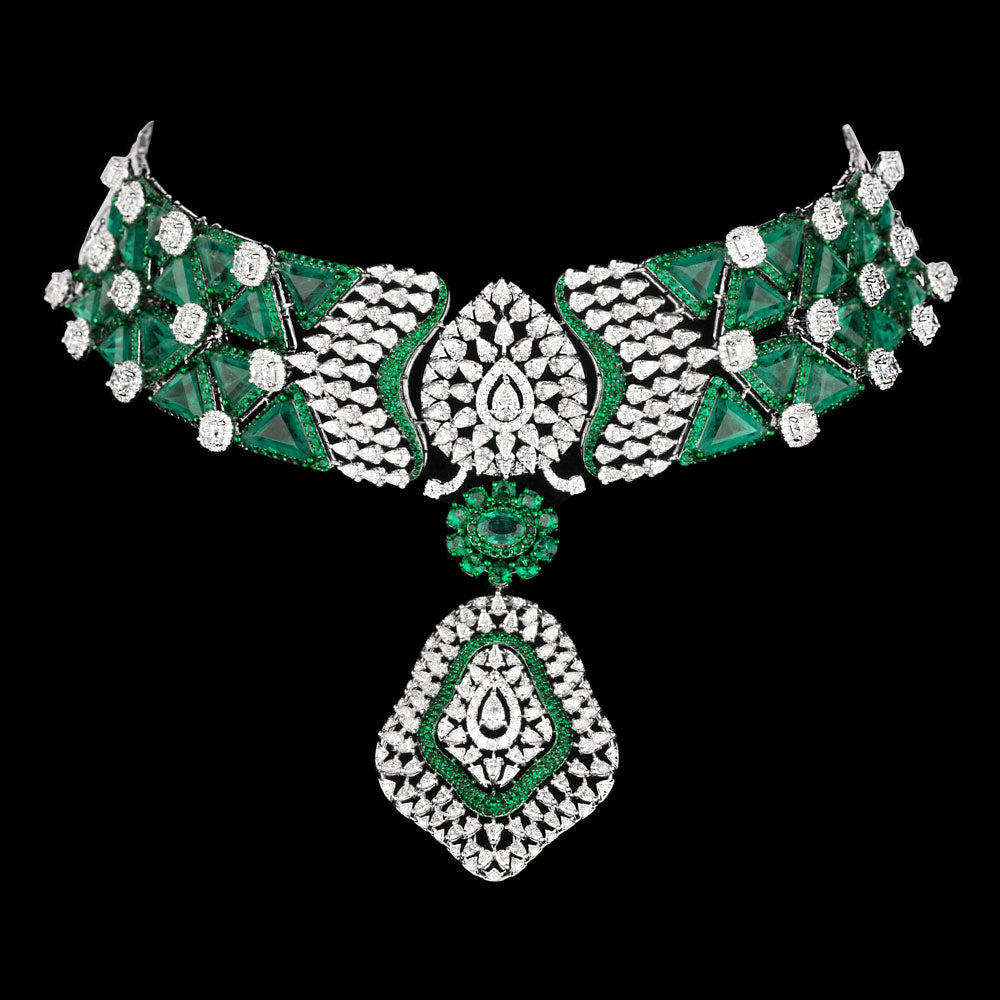 18K White Gold Diamond Necklace - 22.067ct VVS-VS-EF with Colour Stones