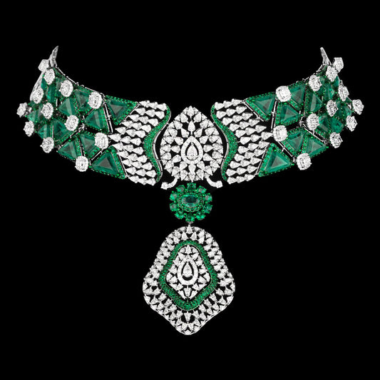 18K White Gold Diamond Necklace - 22.067ct VVS-VS-EF with Colour Stones