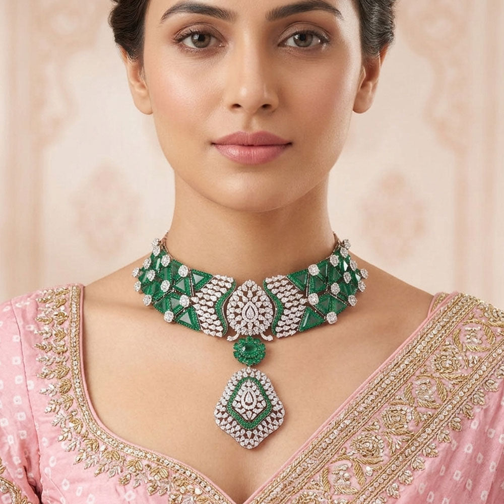 18K White Gold Diamond Necklace - 22.067ct VVS-VS-EF with Colour Stones