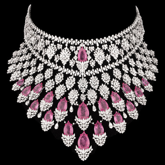 18K White Gold Diamond Necklace - 44.469ct VVS-EF with Colour Stones