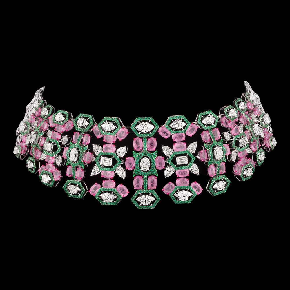 14K White Gold Diamond Necklace - 24.976ct VS-SI-GH with Colour Stones