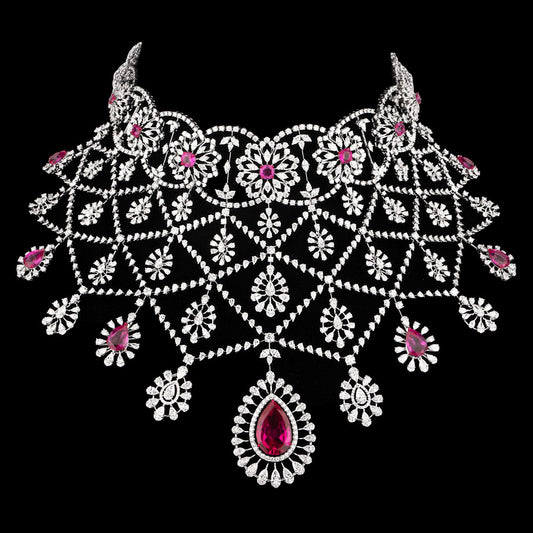 14K White Gold Diamond Necklace - 62.752ct VS-SI-FG with Colour Stones