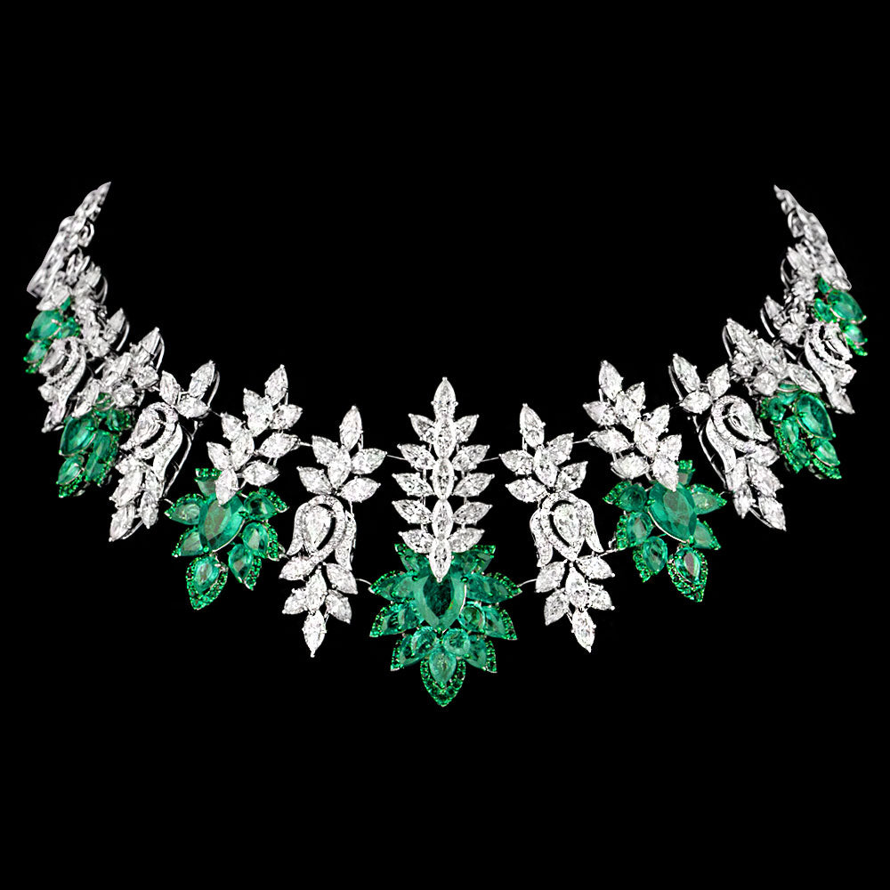 14K White Gold Diamond Necklace - 34.238ct VS-SI-IJK with Colour Stones