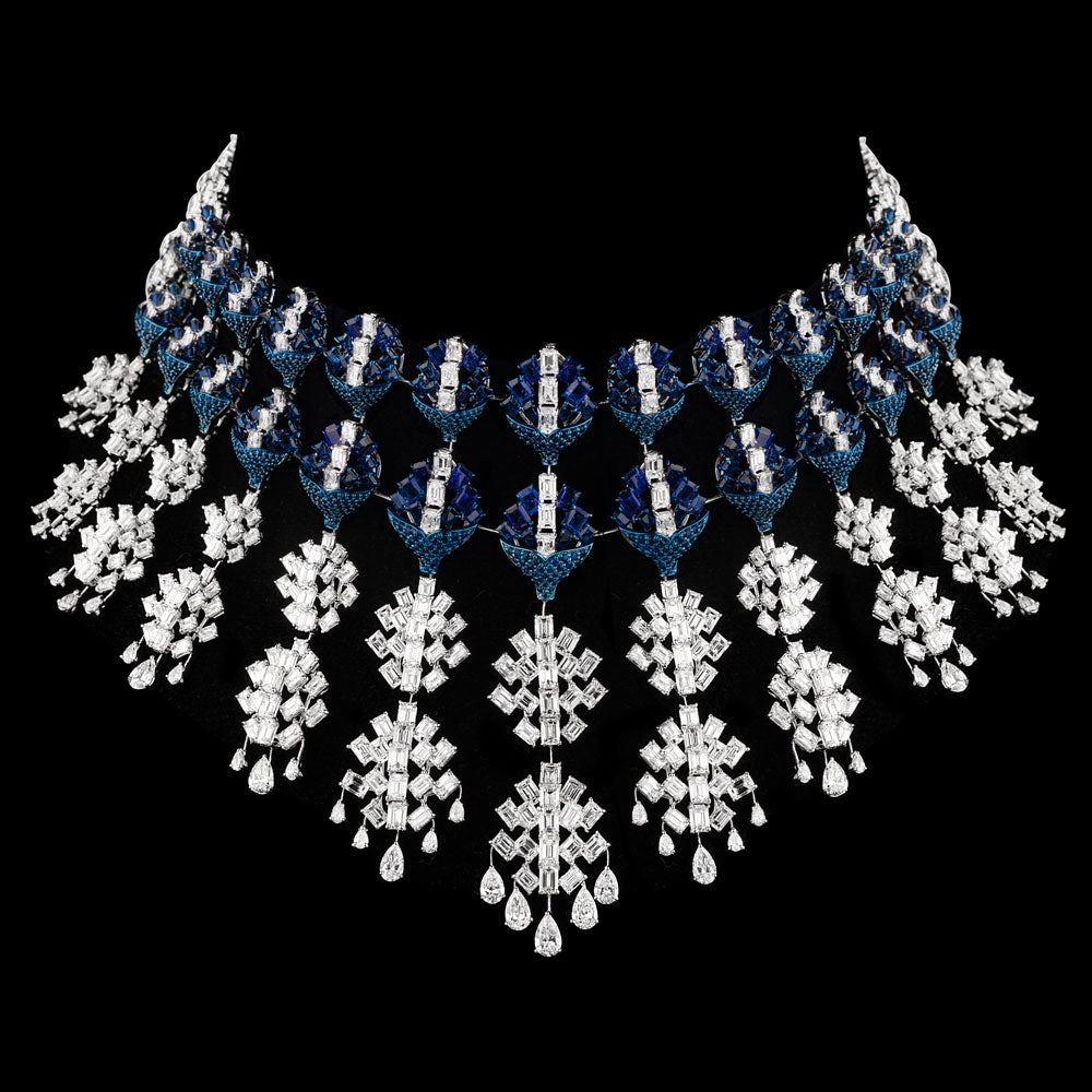 14K White Gold Diamond Necklace - 62.25ct VVS-VS-EF with Colour Stones