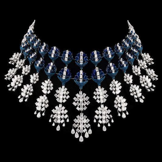 14K White Gold Diamond Necklace - 62.25ct VVS-VS-EF with Colour Stones