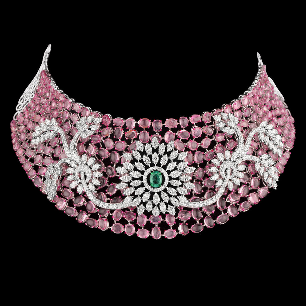 14K White Gold Diamond Necklace - 20.637ct VS-SI-HI with Colour Stones