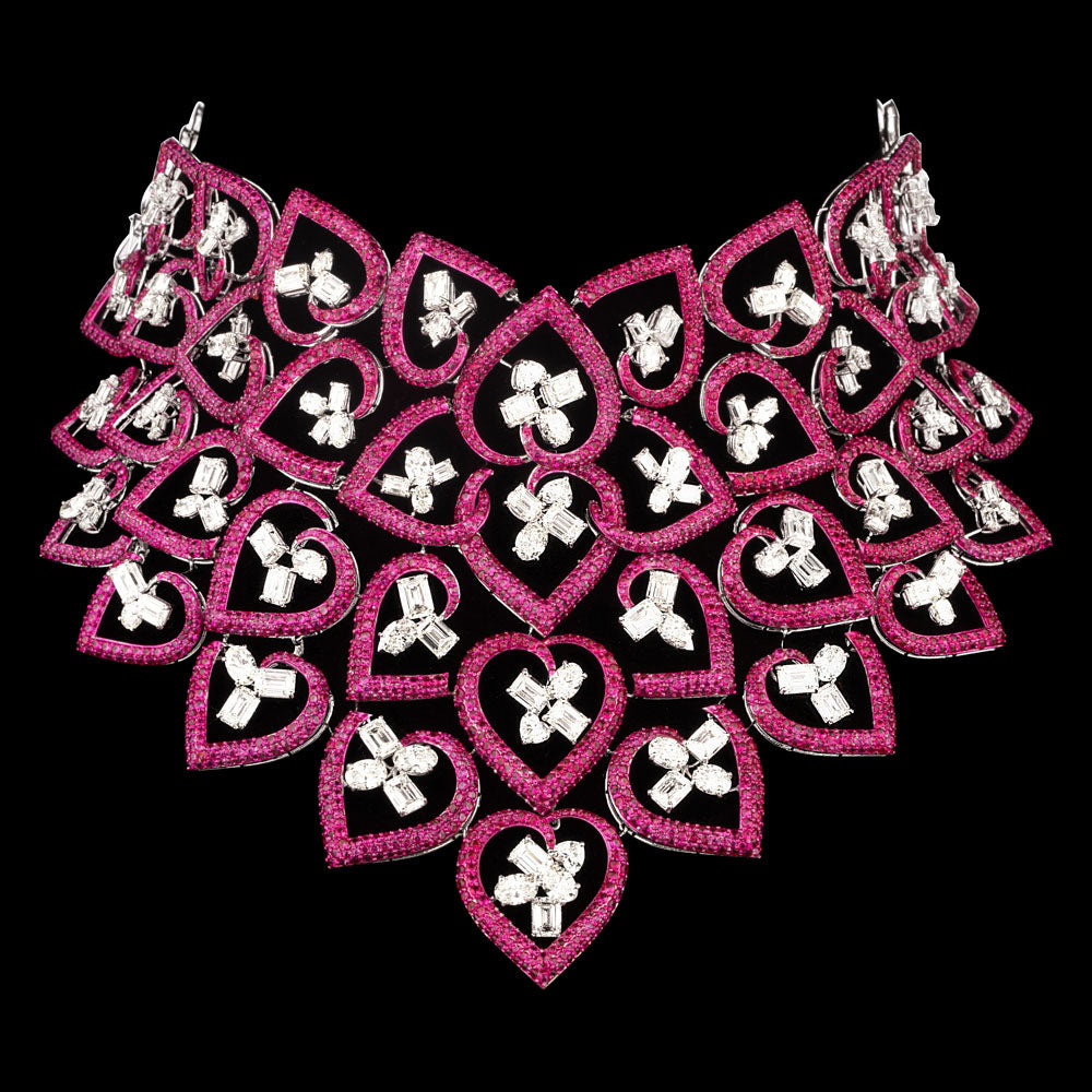 14K White Gold Diamond Necklace - 51.103ct VVS-VS-IJ with Colour Stones