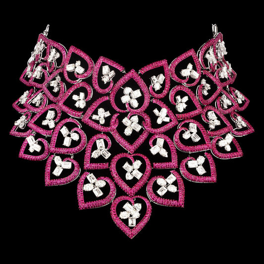 14K White Gold Diamond Necklace - 51.103ct VVS-VS-IJ with Colour Stones