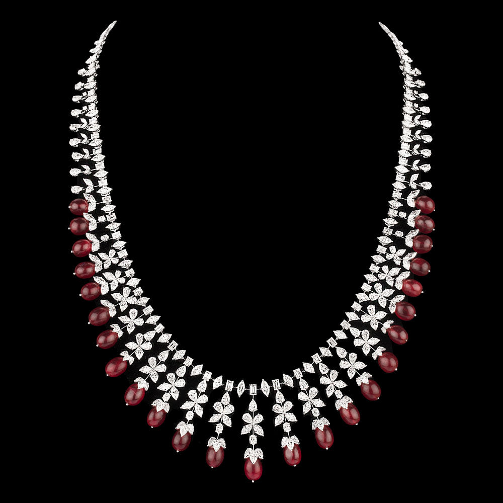 18K White Gold Diamond Necklace - 58.962ct VVS-VS-GH with Colour Stones