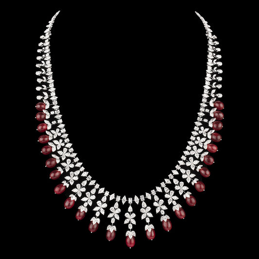 18K White Gold Diamond Necklace - 58.962ct VVS-VS-GH with Colour Stones