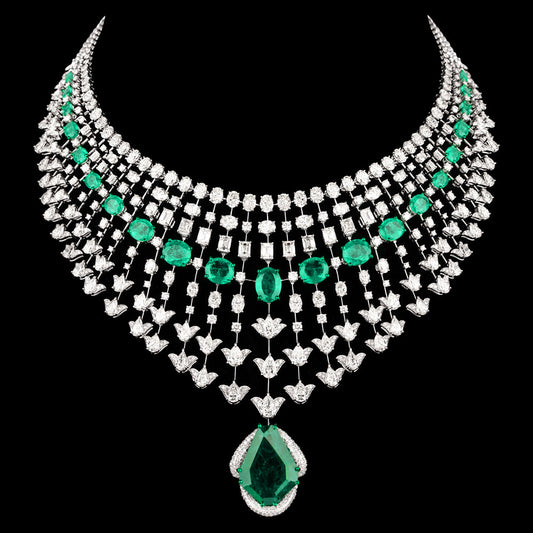 18K White Gold Diamond Necklace - 46.43ct VVS-VS-HI with Colour Stones