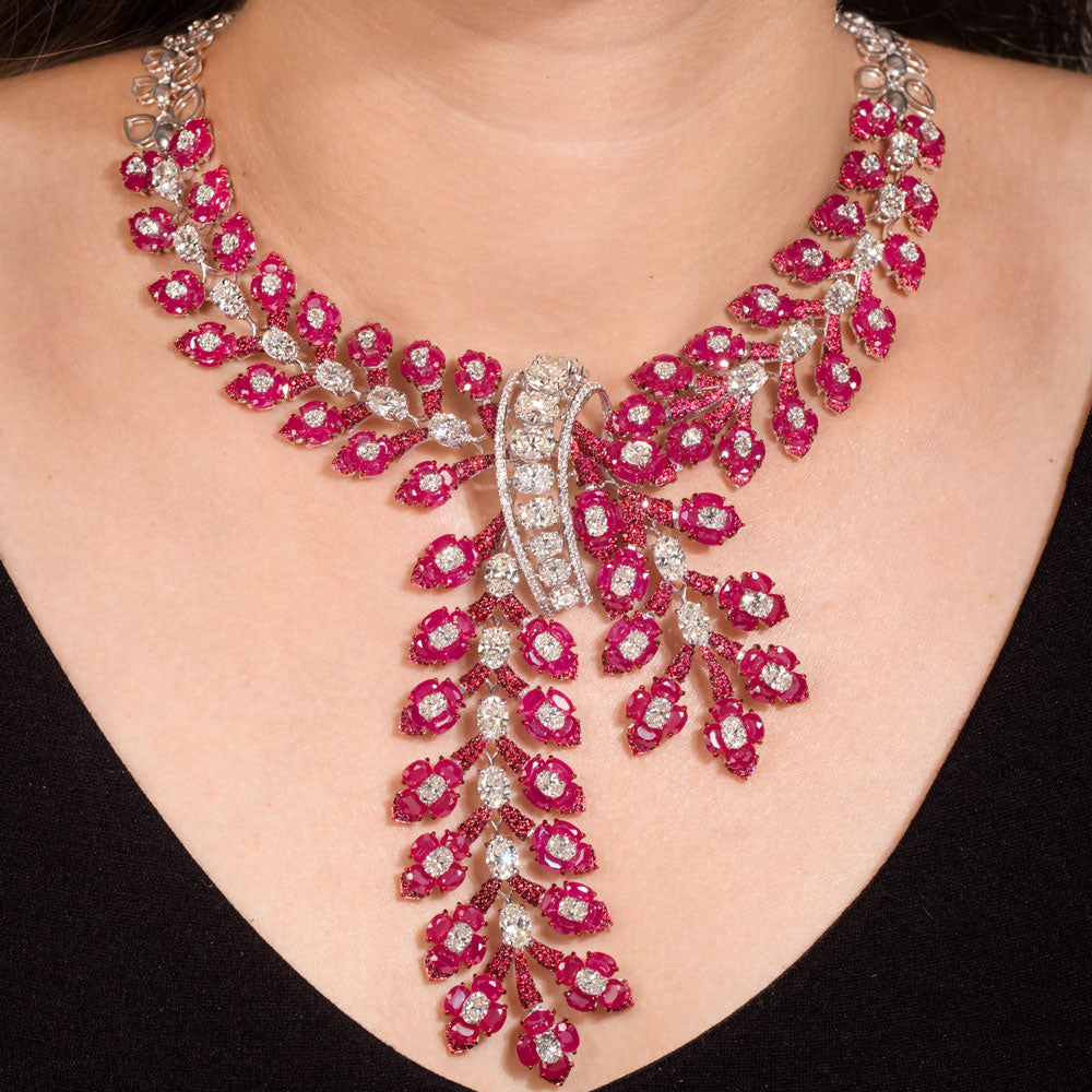 18K White Gold Diamond Necklace - 27.095ct VVS-VS-HI with Colour Stones
