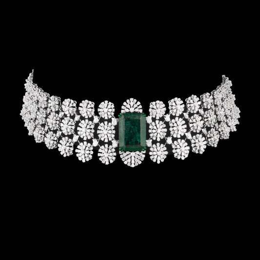 18K White Gold Diamond Necklace - 18.01ct VVS-EF with Colour Stones