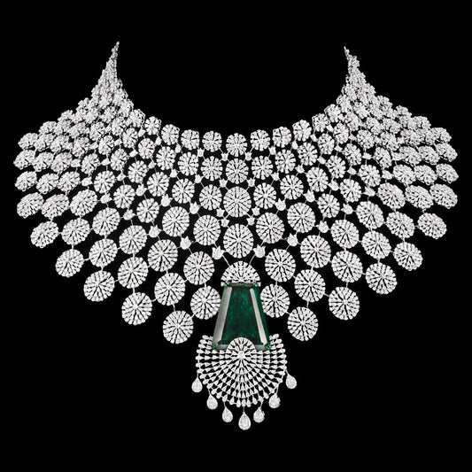 18K White Gold Diamond Necklace - 84.308ct VVS-EF with Colour Stones