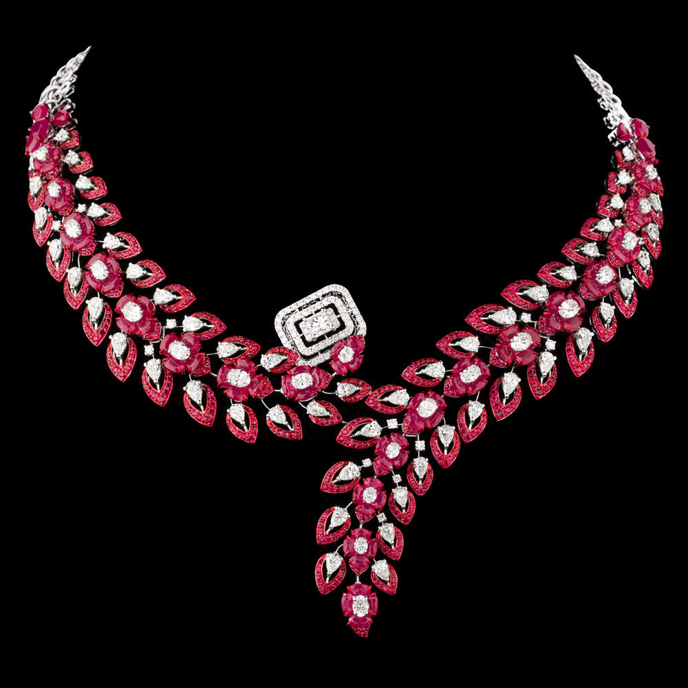 18K White Gold Diamond Necklace - 16.857ct VVS-VS-HI with Colour Stones