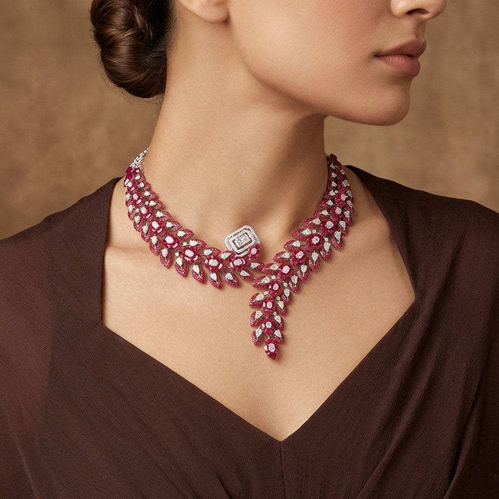 18K White Gold Diamond Necklace - 16.857ct VVS-VS-HI with Colour Stones