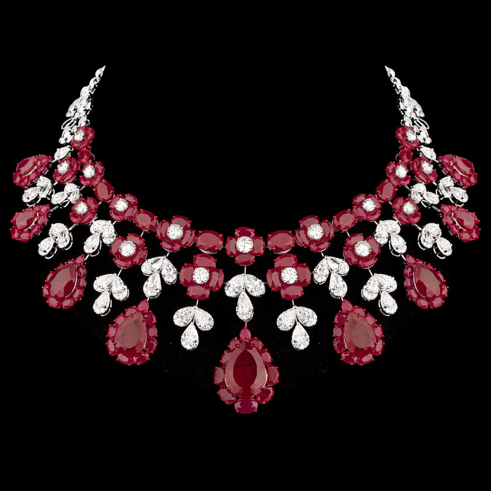 18K White Gold Diamond Necklace - 35.118ct VVS-VS-IJ with Colour Stones
