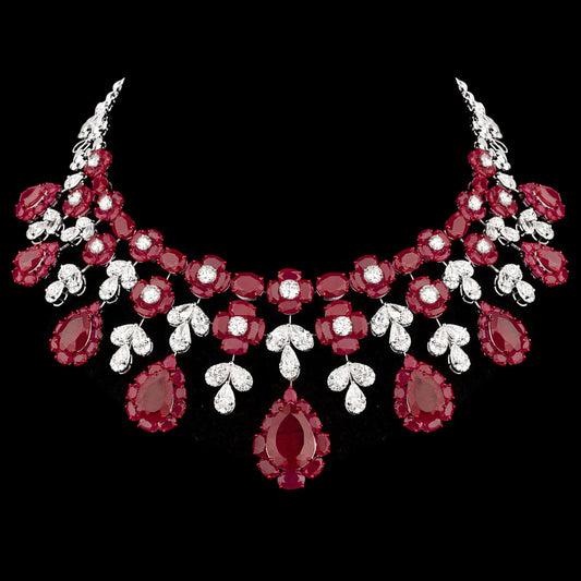 18K White Gold Diamond Necklace - 35.118ct VVS-VS-IJ with Colour Stones