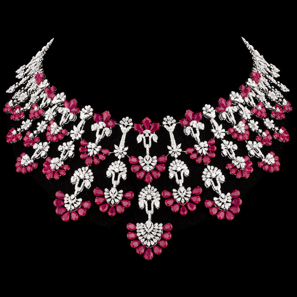 18K White Gold Diamond Necklace - 16.831ct VVS-EF with Colour Stones