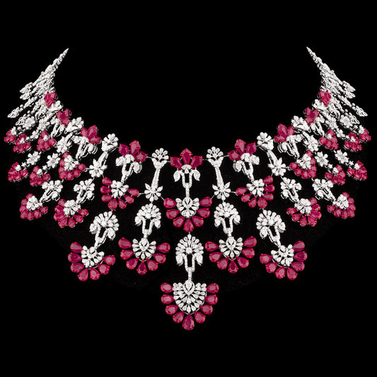 18K White Gold Diamond Necklace - 16.831ct VVS-EF with Colour Stones