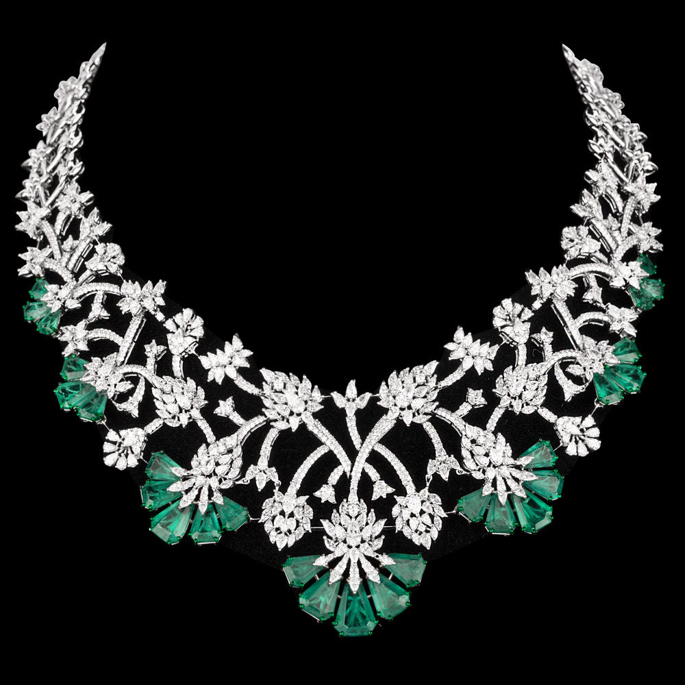 18K White Gold Diamond Necklace - 24.54ct VS-SI-EF with Colour Stones