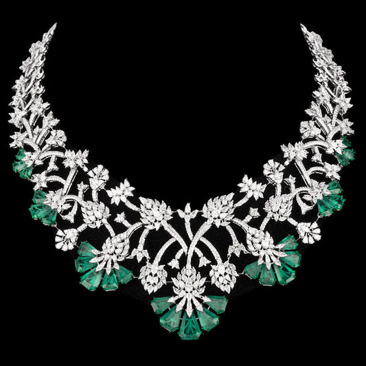 18K White Gold Diamond Necklace - 24.54ct VS-SI-EF with Colour Stones